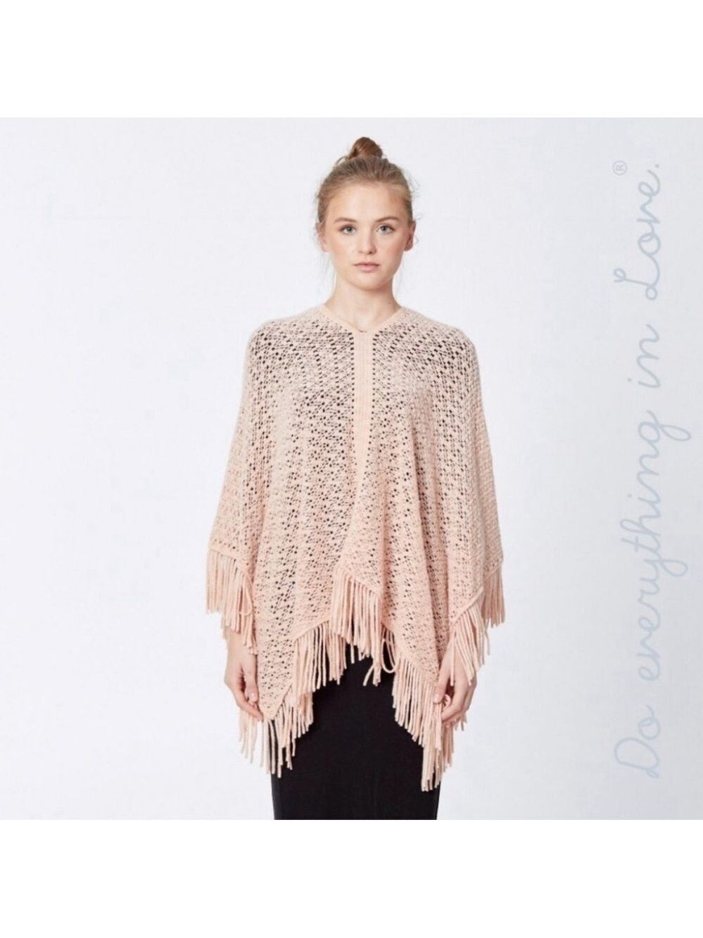 BOUTIQUE BLUSH PINK OPEN KNIT PONCHO w/FRINGE - OSFA - NWT